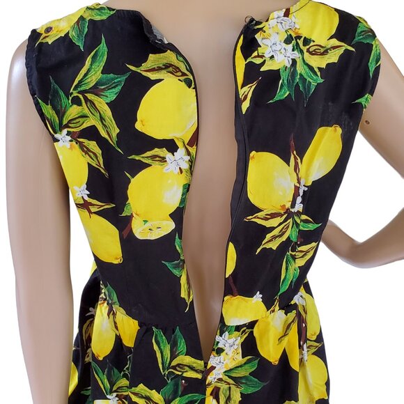 Tropical A Line Dress Women's M Sleeveless Summer Lemon Back Zip Knee Length - Picture 13 of 15